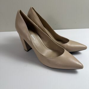 Marc Fisher Nude Leather Pointed Toe Block Heel Pumps - Size 8 1/2 Slip On